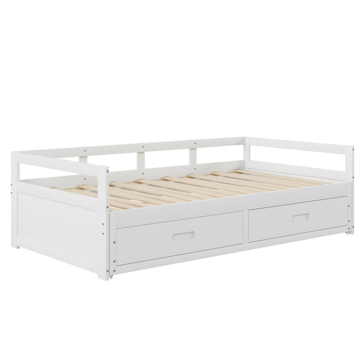 BETT ausziehbar mit Stauraum Kiefernholz weiß 90/200 cm - Weiß, Holz (90/200cm) - OKWISH