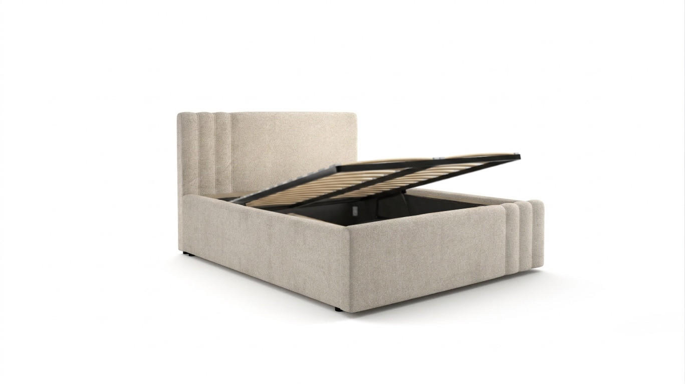POLSTERBETT JOVENA – 180×200 cm - Mit Bettkasten / Ohne Beleuchtung Beige - Kaschmir/Beige, Holzwerkstoff (180/200cm) - Milaros Markt