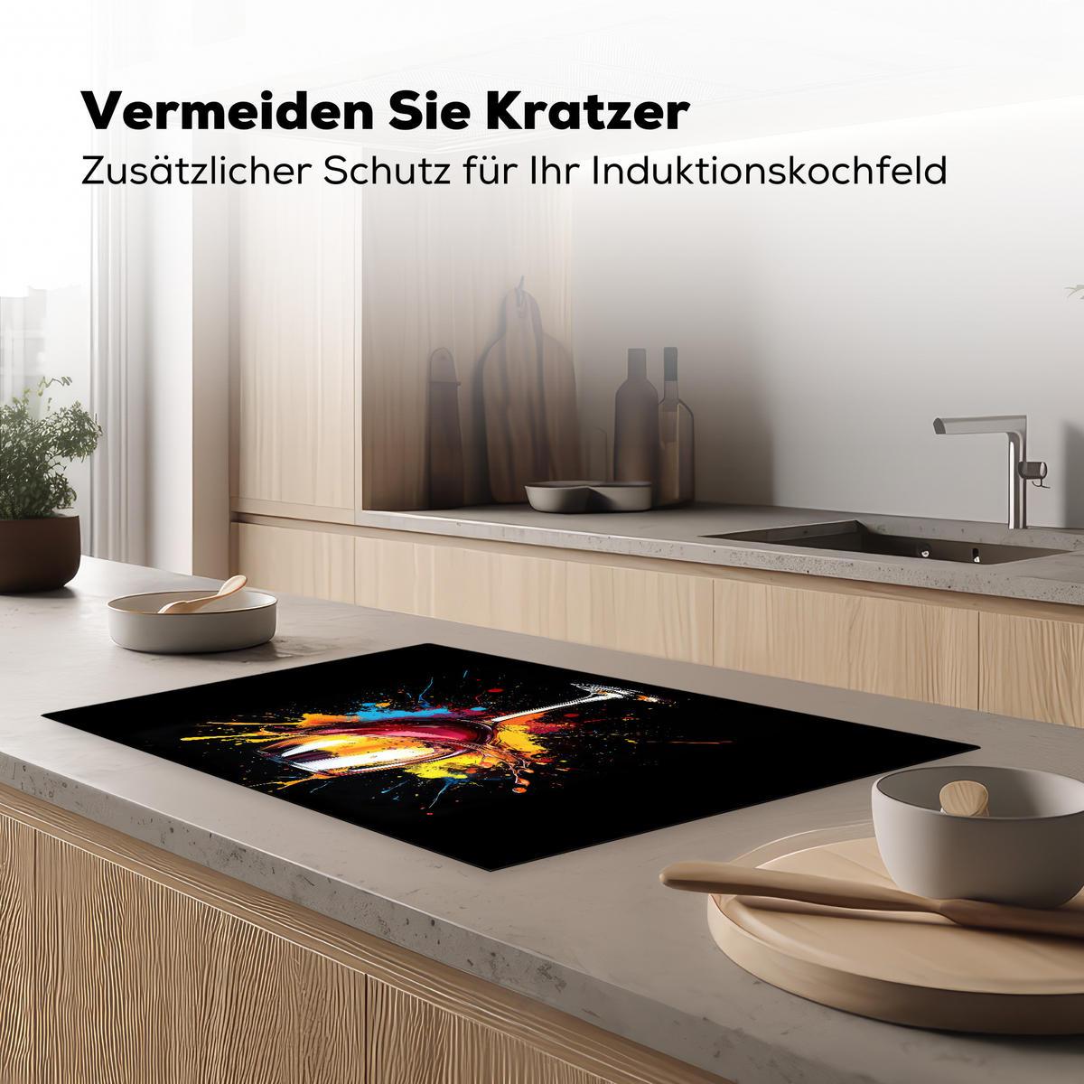 HERDABDECKPLATTE Wein - Glas - Graffiti - Getränk - Rot - Farbe 80x52 cm - Weinrot, Kunststoff (80/0.2/52cm) - MuchoWow