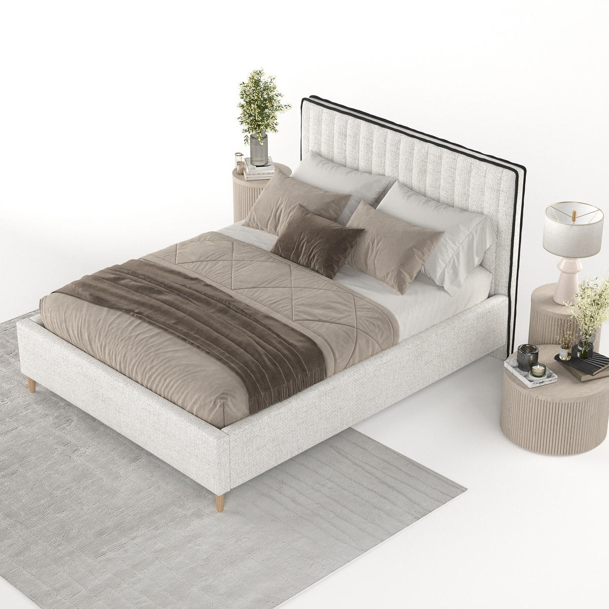 POLSTERBETT Aria 140/200 cm Creme im Neve Stoff - Creme/Naturfarben, Holz/Holzwerkstoff (140/200cm) - AltaBeds