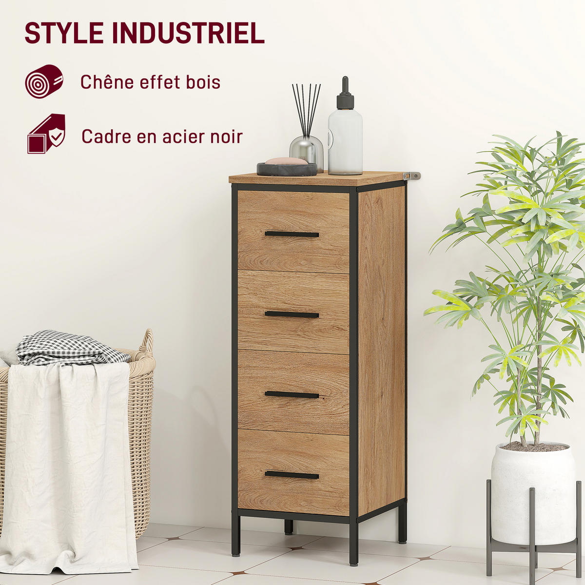 BADSCHRANK Eichefarben und Schwarz 30/30/82 cm - Eichefarben, Holzwerkstoff (30/82/30cm) - PANGIVO