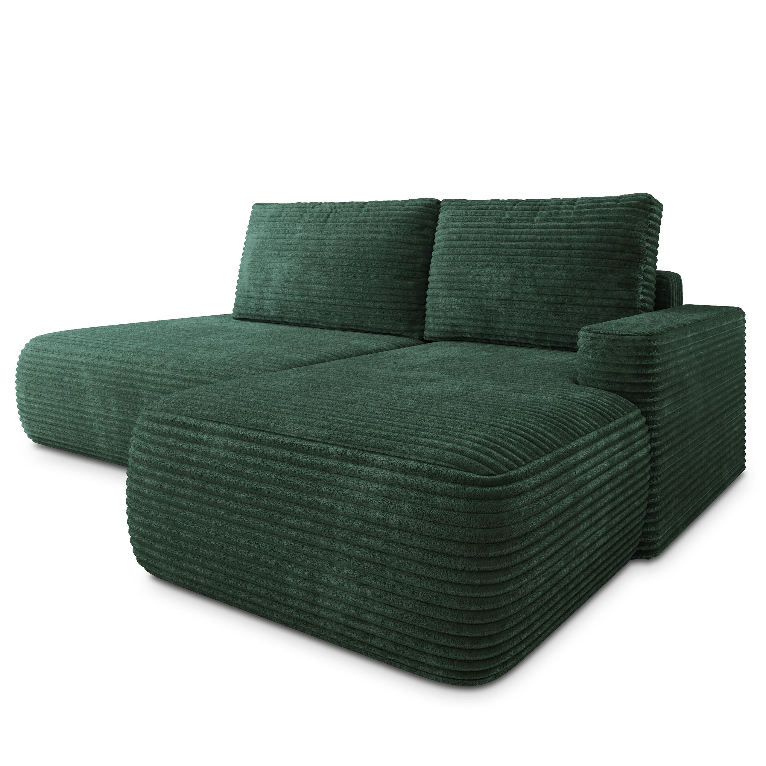ECKSOFA AVINI T R-S Grün Kordstoff mit Schlaffunktion - Grün, Holzwerkstoff/Textil (277/160cm) - MASSENO