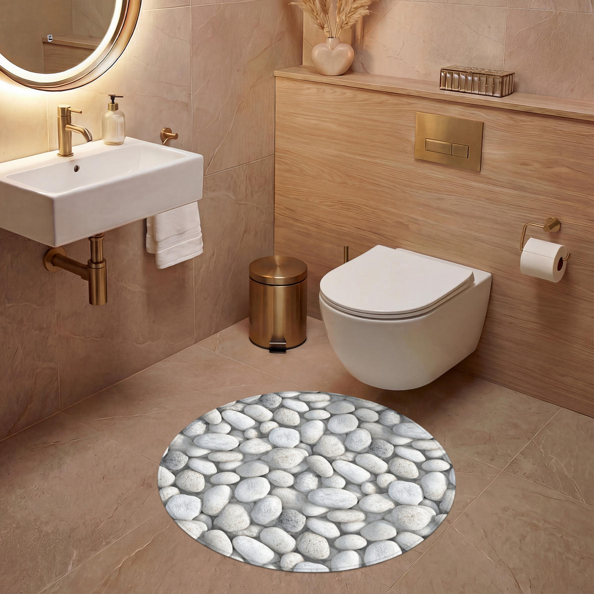 WC PŘEDLOŽKA Kameny - šedé - oválné 70x70 cm - světle šedá, textil/plast (70/1cm) - OnlyWow