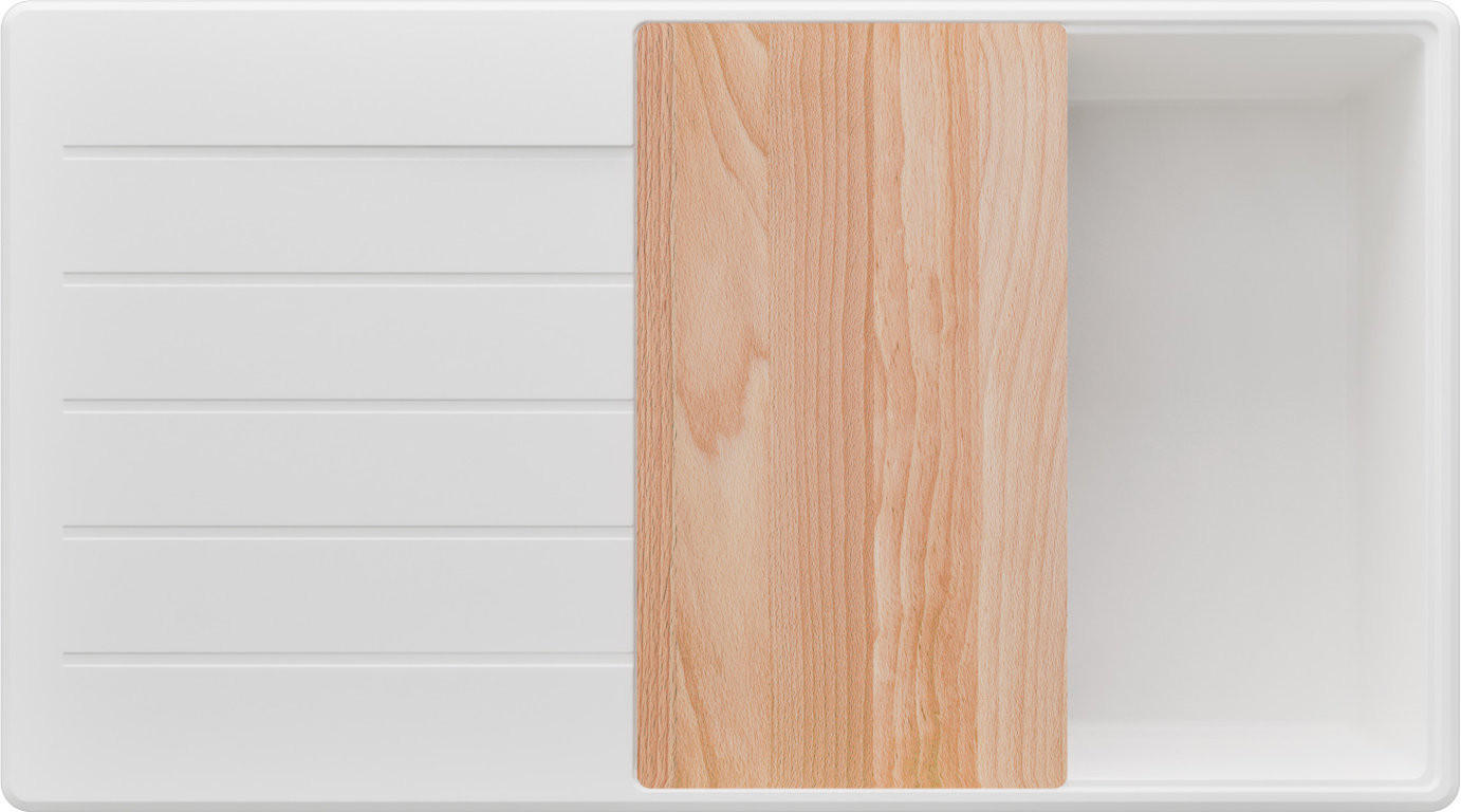 SPÜLBECKEN Kopenhagen, 2-er set Alles Weiß 90/50 cm 1 Becken + Ablauf-Set + Schneidebrett ab 60er Unterschrank - Beige/Weiß, Kunststoff (90/20/50cm) - Primagran