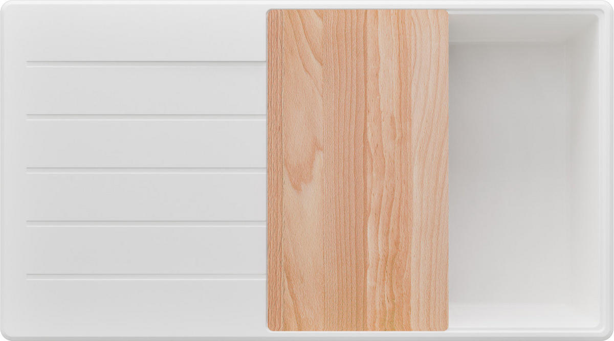 SPÜLBECKEN Kopenhagen, 2-er set Alles Weiß 90/50 cm 1 Becken + Ablauf-Set + Schneidebrett ab 60er Unterschrank - Beige/Weiß, Kunststoff (90/20/50cm) - Primagran