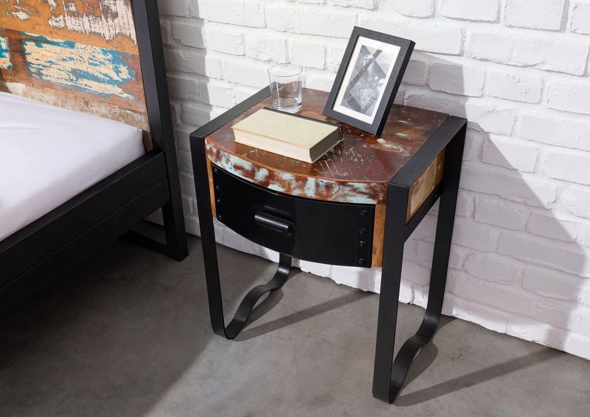 NACHTTISCH Altholz 50x40x60 mehrfarbig lackiert INDUSTRIAL #11 - Multicolor, Holz (50/60/40cm) - Massivmoebel24