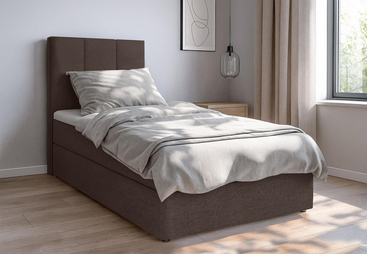 BOXBETT MEREA 90x200 cm mit Bettkasten und Matratze - Braun - Schwarz/Braun, Holz/Holzwerkstoff (90/200cm) - AX Living