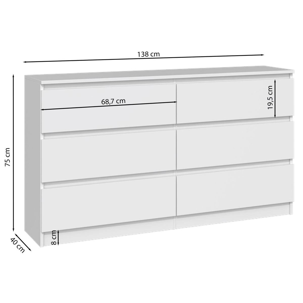 KOMMODE Malwa weiß, 75 x 138 x 40 cm - Weiß, Holzwerkstoff (138/75/40cm) - Selsey