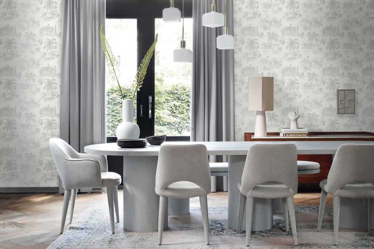 TAPETE Dschungeltiere 53 cm x 10.05 m - Grau, Papier (53/0.1cm) - Origin Wallcoverings