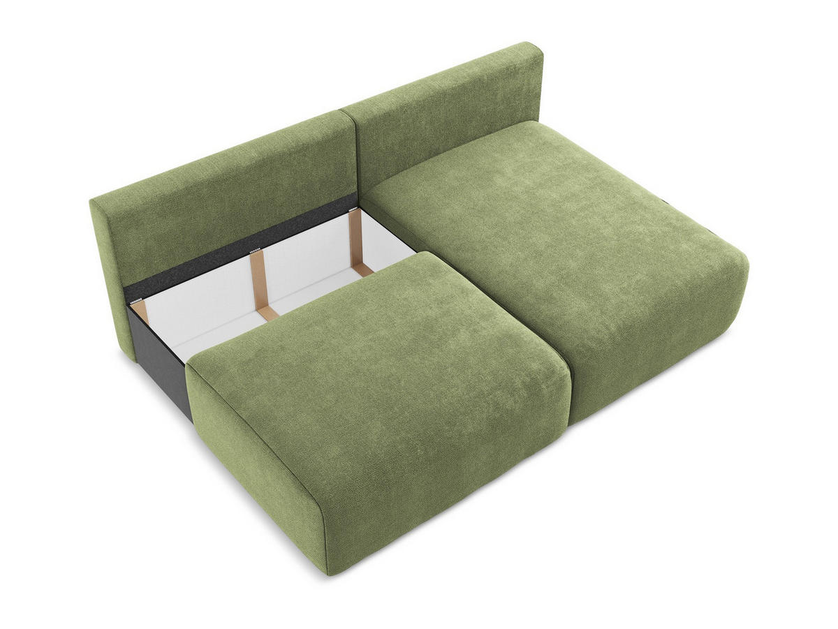 ECKSOFA mit Schlaffunktion rechts Chenille Stoff Grün - Schwarz/Grau, Kunststoff/Textil (210/149cm) - Makamii