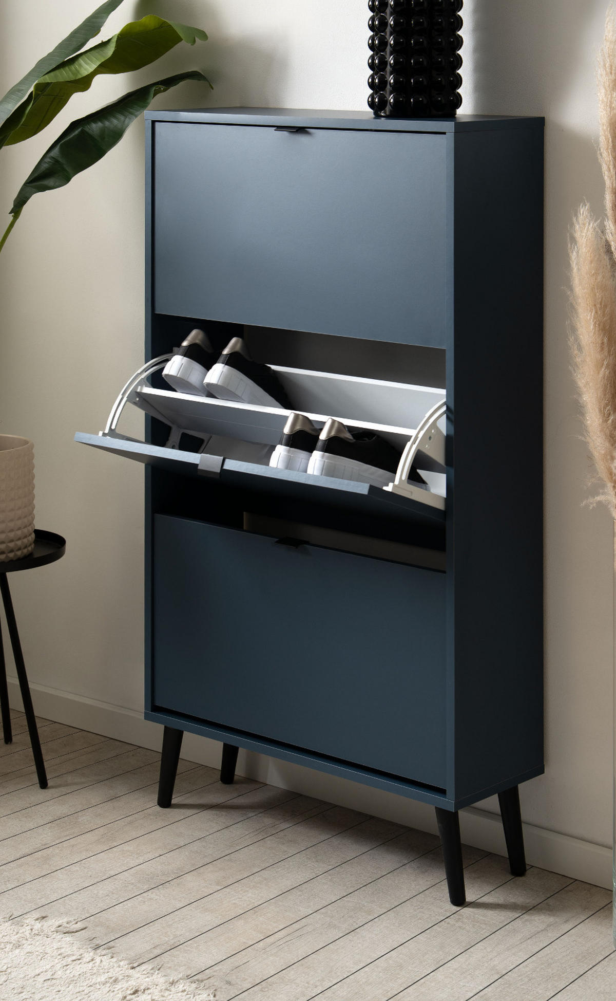 SCHUHSCHRANK blau 70 x 125 cm, Schuhkipper mit 3 Klappen - Blau/Schwarz, Holz/Holzwerkstoff (70/125/24cm) - Furn.Design