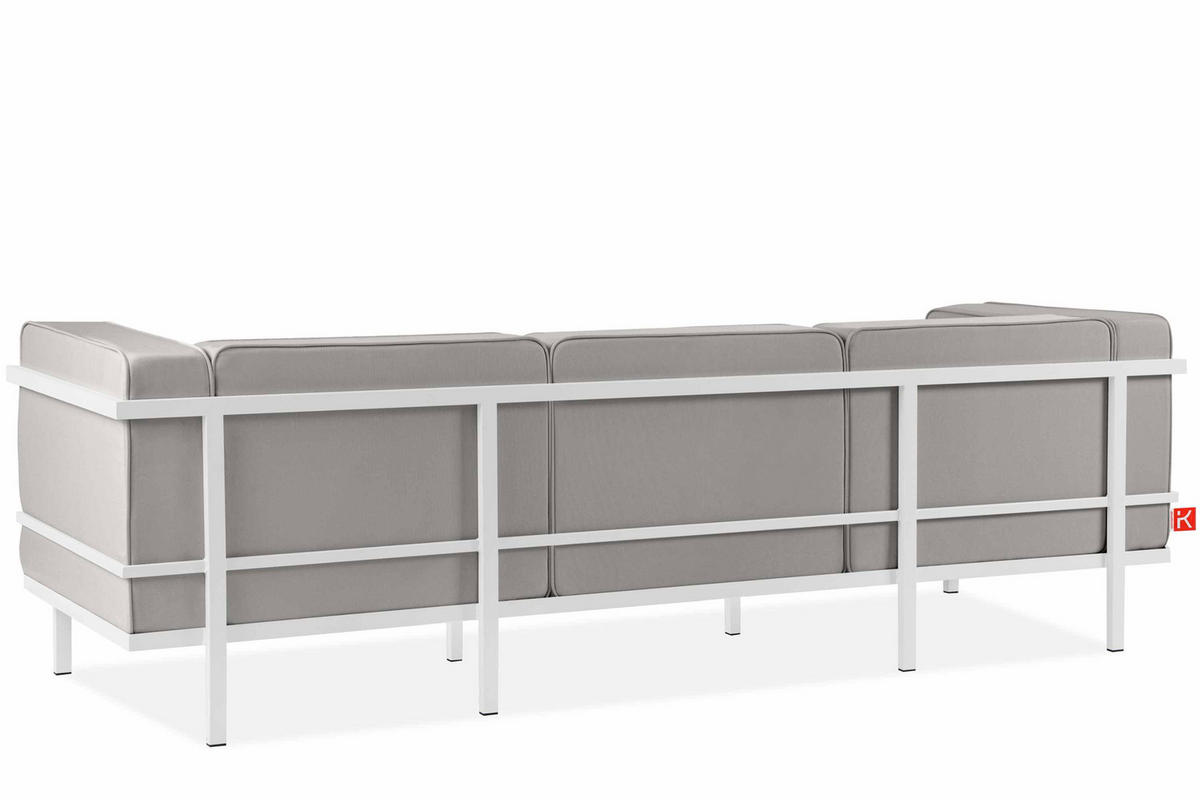 GARTENLOUNGE-SET TRIGLO 1x Tisch, 2x Sessel, 1x Sofa 3-Sitzer, 4-tlg., Modern, Weiß/Cremeweiß - Hellgrau, Textil/Metall - KONSIMO®