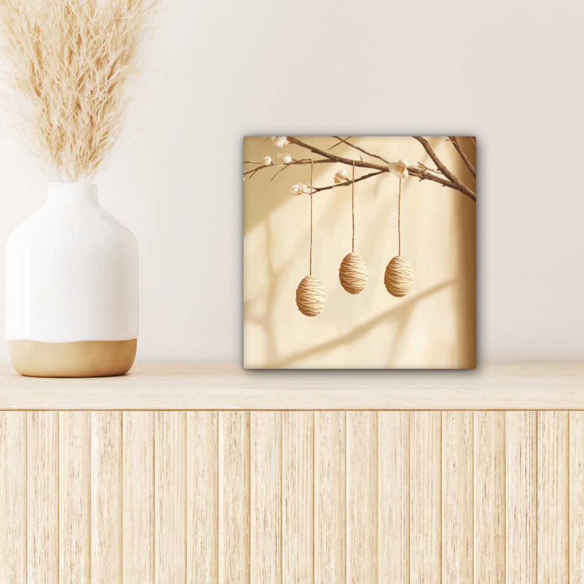 LEINWANDBILD Beige - Osterkuchen - Eier Deko Wohnzimmer 20x20 cm - Beige, Textil (20/20cm) - MuchoWow