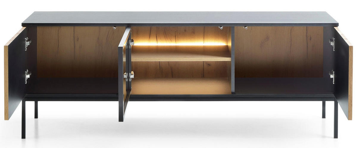 TV-SCHRANK 150 cm Haller mit LED, Lamellen, Braun - Braun, Holz (154/56/39cm) - Emporius