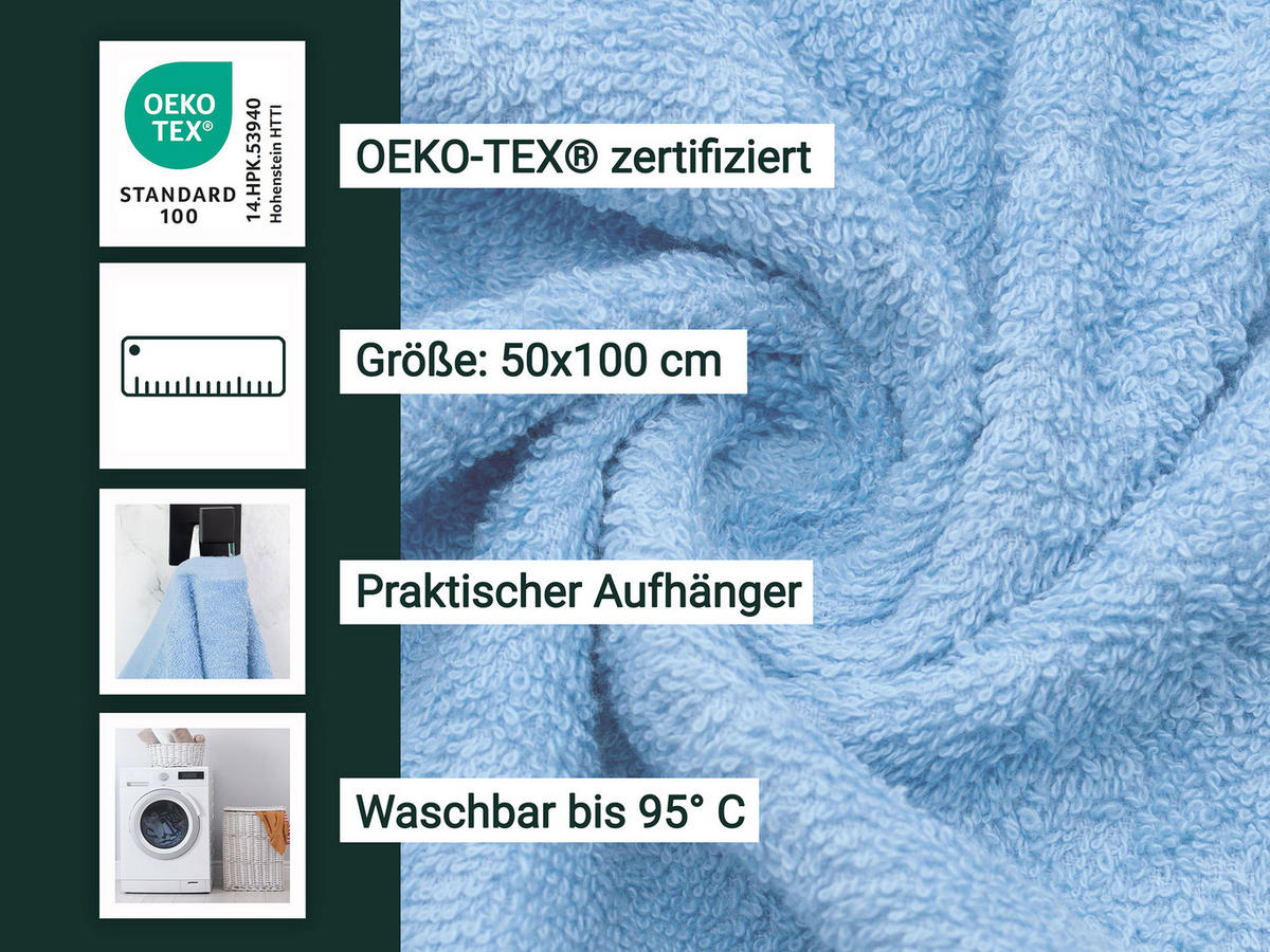 HANDTÜCHER, 10er-Set, 50x100 cm, 80% Baumwolle, 20% Polyester, Blau - Hellblau, Naturmaterialien (50/100cm) - Zollner