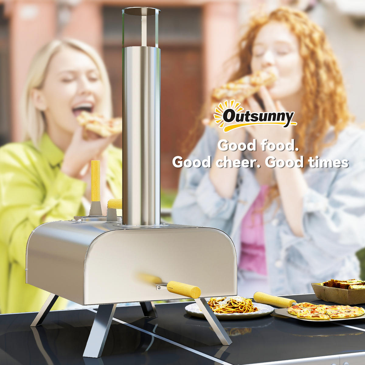 PIZZAOFEN DE-10051 mit Pizzastein und Schaufel Edelstahl - Silberfarben, Metall (36/75/79cm) - ComfortXL