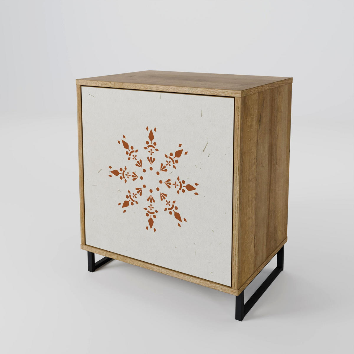 SIDEBOARD DAILY HARMONY, Eichefarben, 57,5x42x70,5 cm, Schwarze Metall-Sternfüße - Eichefarben/Multicolor, Holzwerkstoff/Metall (57.5/70.5/42cm) - SpaceRebels