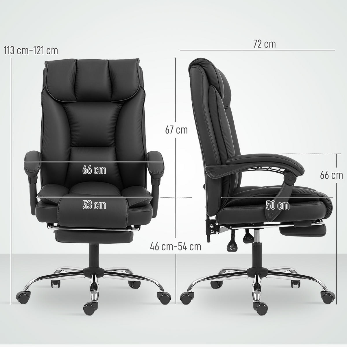 BÜROSTUHL Schwarz, Höhenverstellbar, mit Fußstütze, 66/72/113-121 cm - Schwarz, Metall (72/121/66cm) - PANGIVO