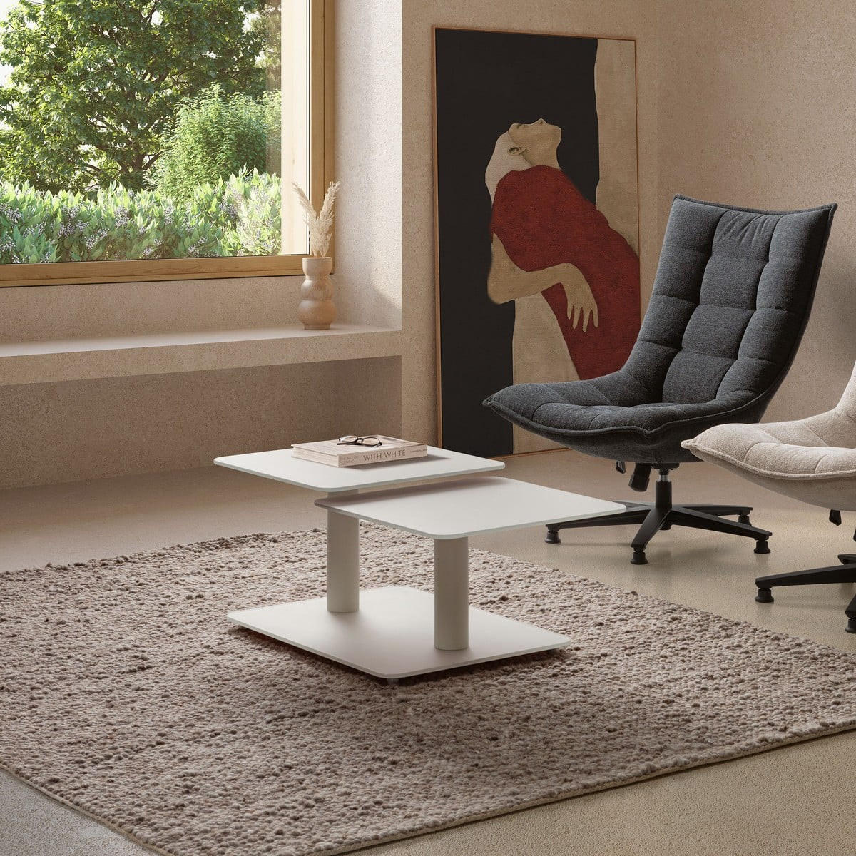 COUCHTISCH mit quadratischen Glasplatten 54/42,8/114,6 cm - Beige, Glas (66.5/54/42.8cm) - Calicosy