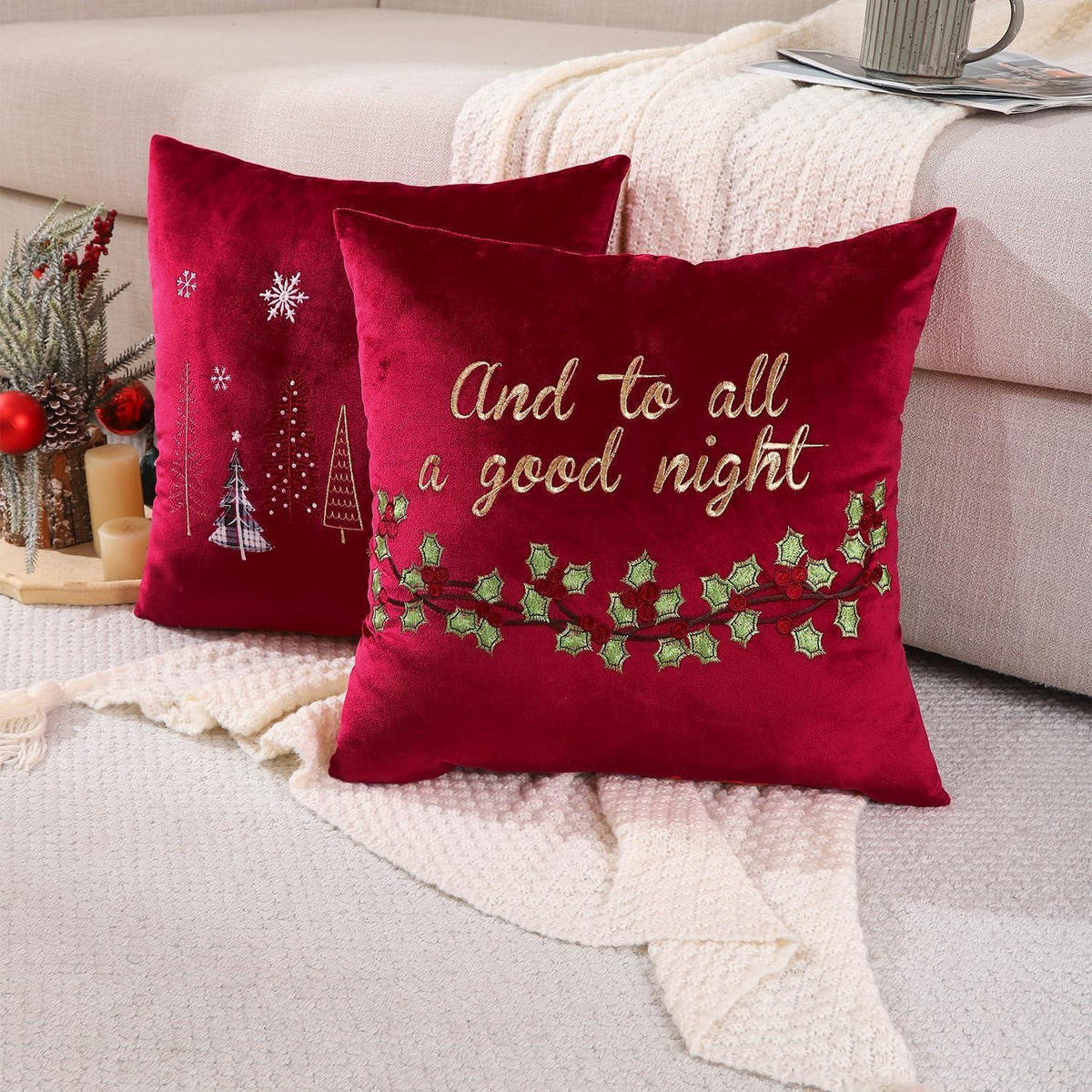 KISSENBEZUG 2er Set 45 x 45 cm Weihnachten - Bordeaux, Textil (45/45cm)