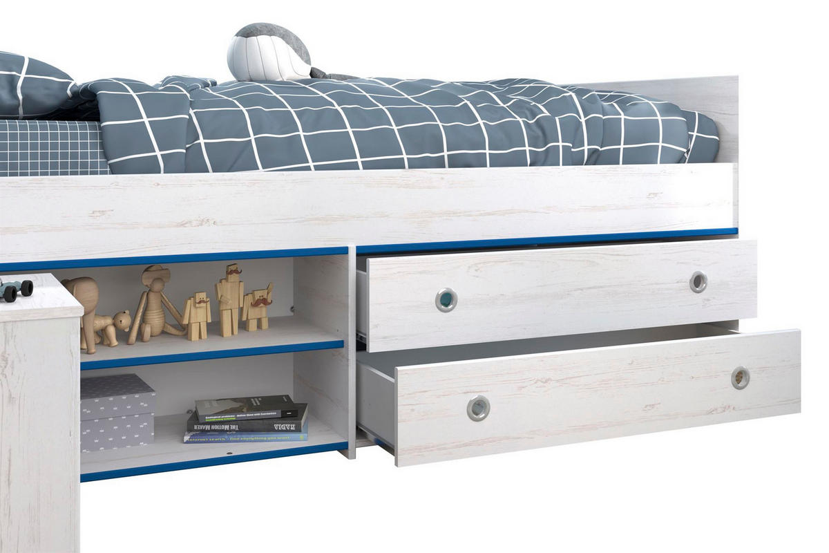 KINDERZIMMER-SET 3-tlg. Parisot Smoozy 23a Holzdekor Kiefer Weiß/Blau - Blau/Weiß, Kunststoff (100/1/200cm) - 58aufmkessel
