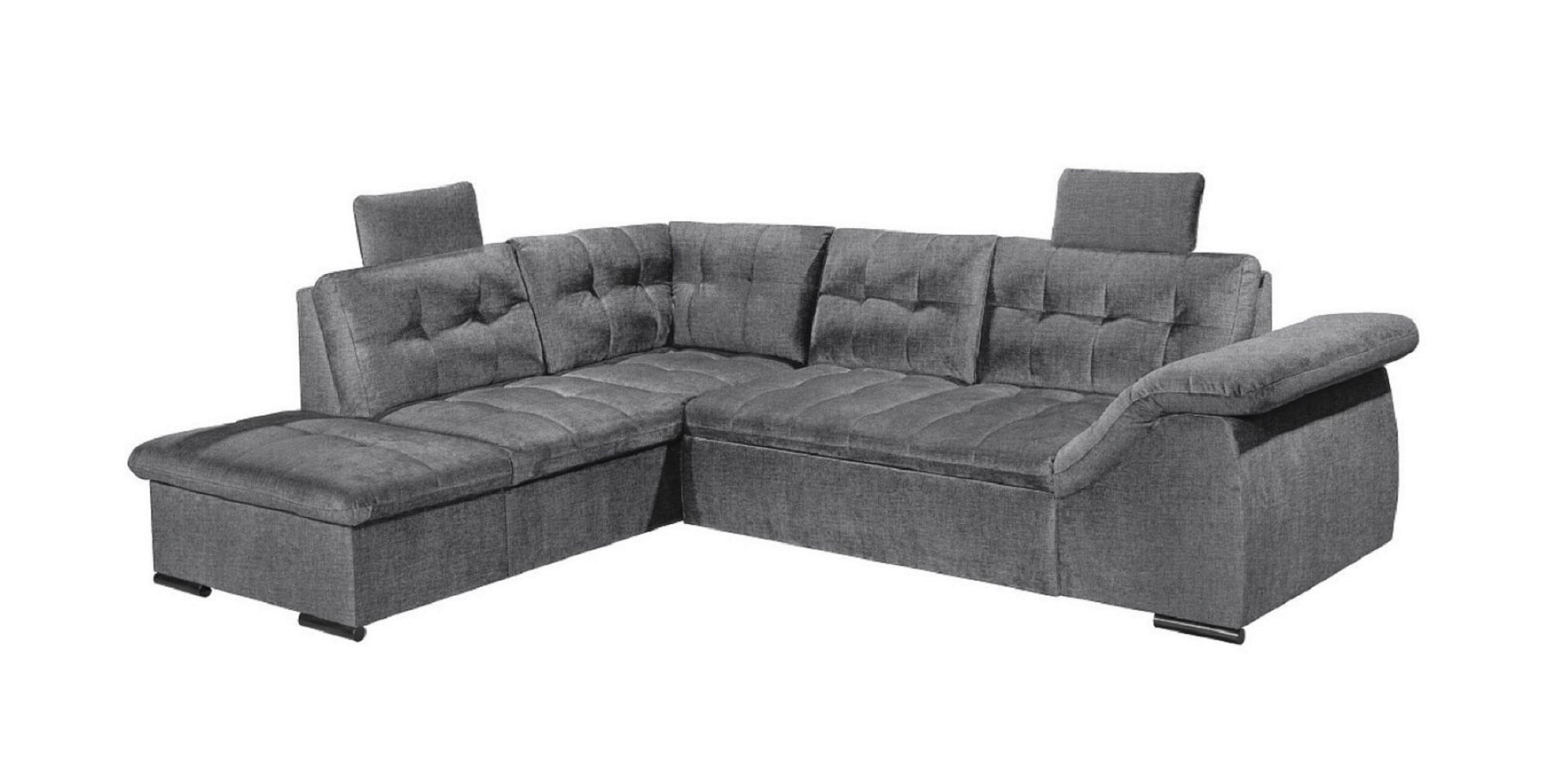 ECKSOFA mit Schlaffunktion und Bettkasten, verstellbare Armlehnen - Anthrazit, Textil (217/283cm) - ed exciting design
