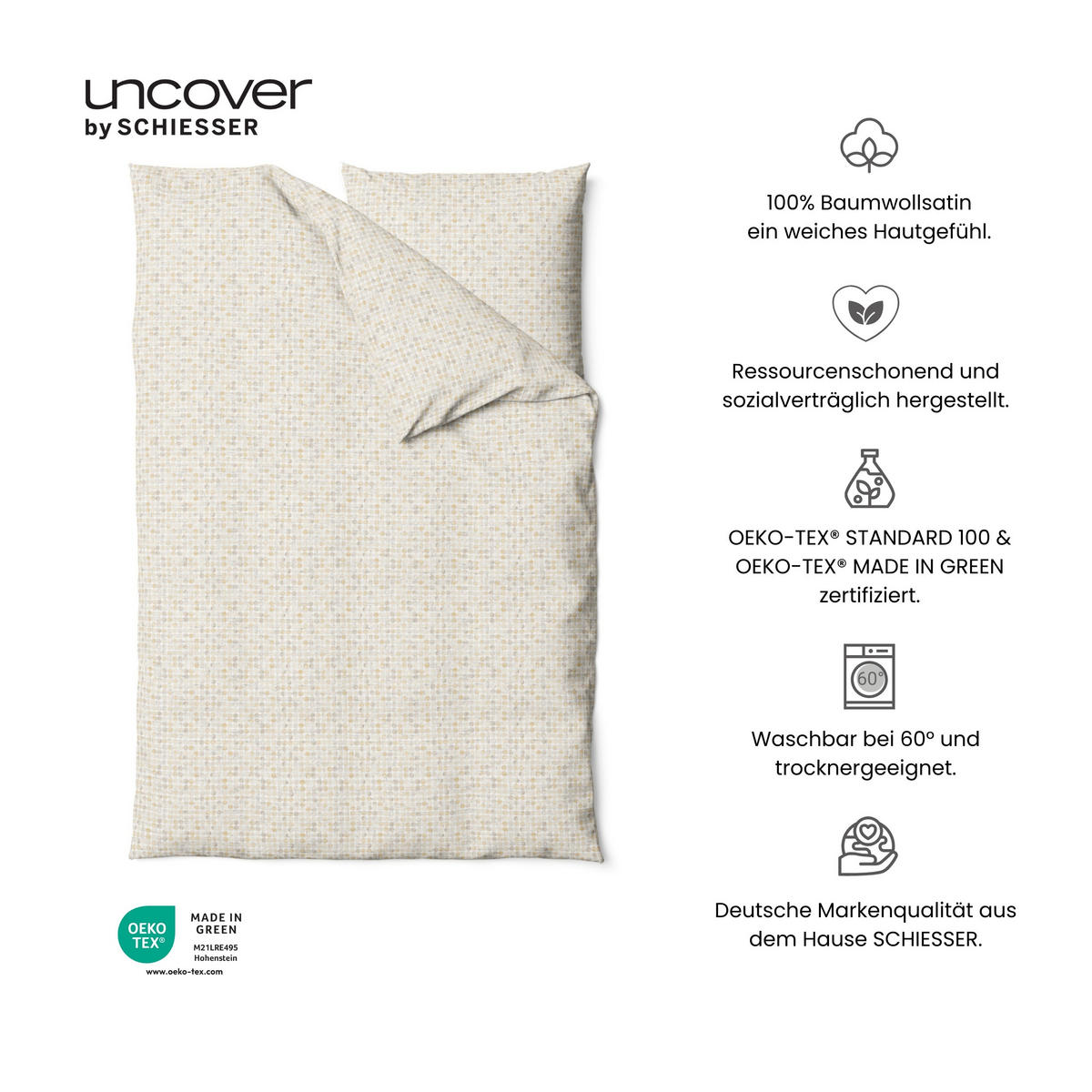 BETTWÄSCHESET Punto - Baumwollsatin - 2-teilig - 135x200cm - Beige - Beige, Textil (135/200cm) - Uncover by Schiesser