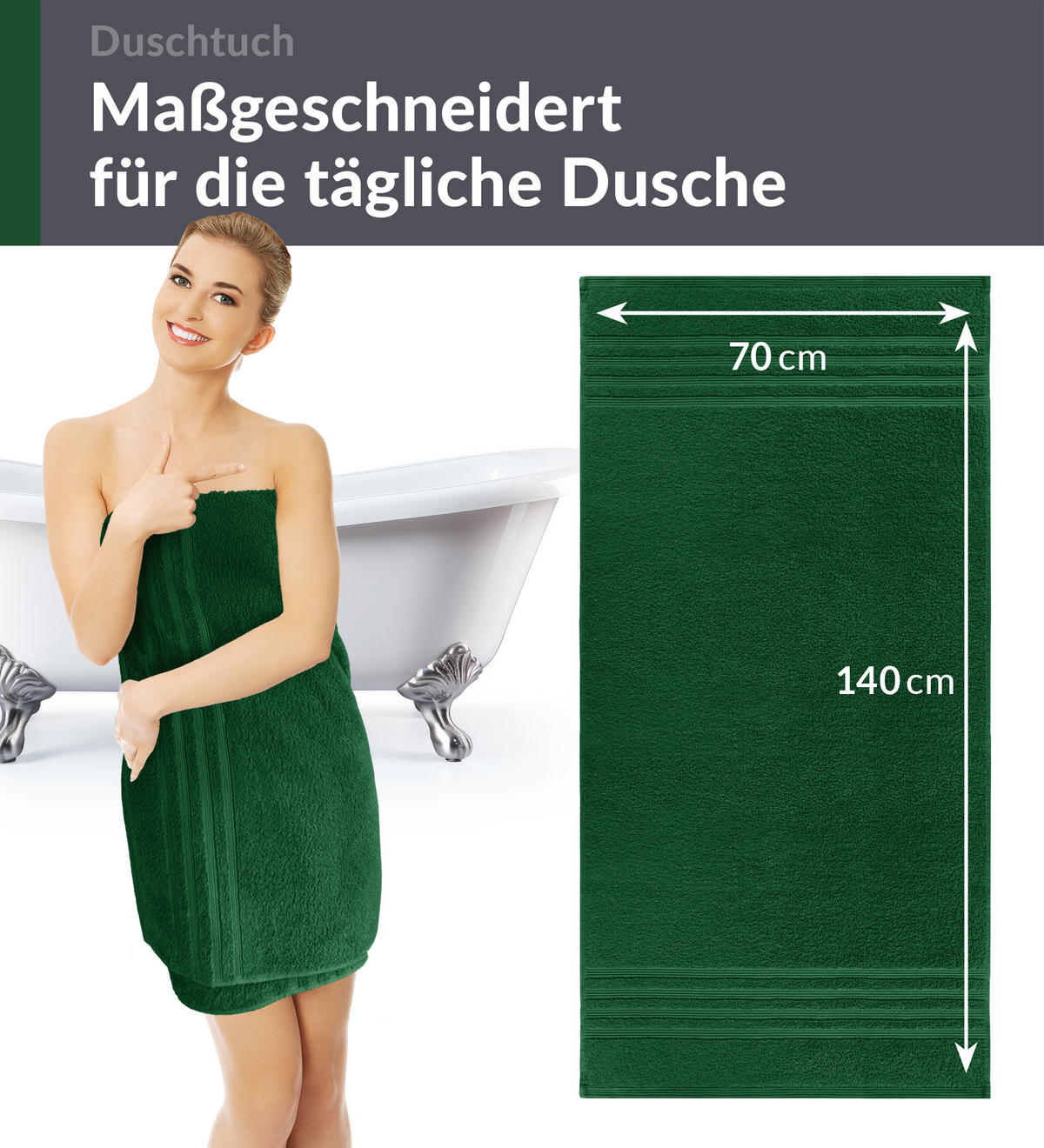 DUSCHTUCH London Tannen Grün 2er Set 70x140 - Waldgrün, Textil (70/140cm) - Lashuma