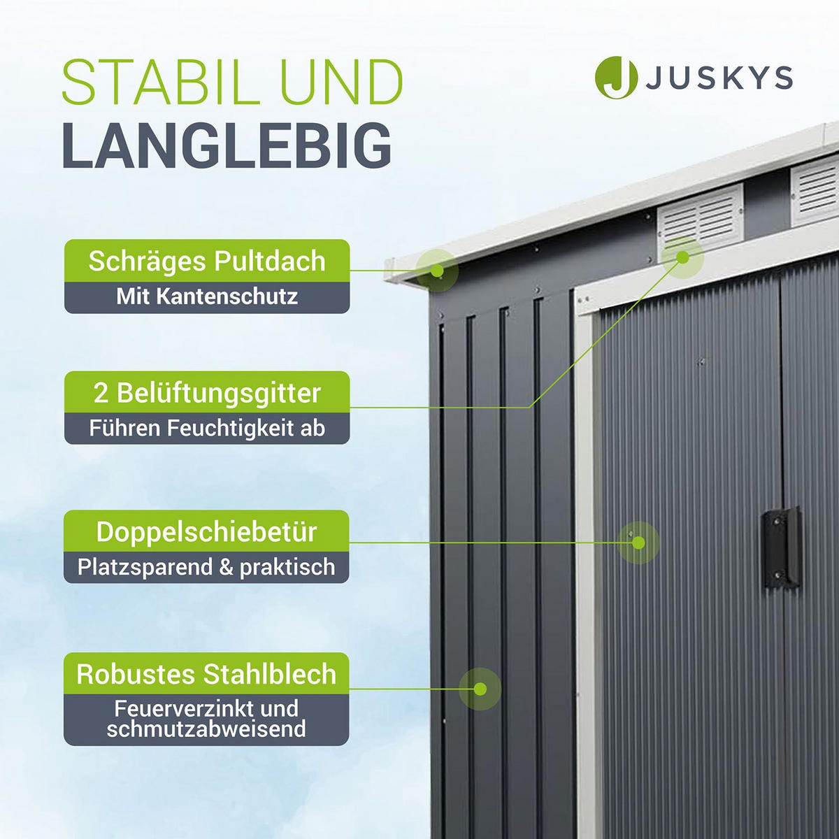 GERÄTESCHUPPEN M Anthrazit - Anthrazit, Metall (130/173/213cm) - Juskys