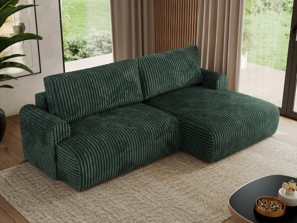 ECKSCHLAFSOFA TONO L Grün Cord - rechts - Schwarz/Grün, Kunststoff/Textil (150/260cm) - MKS