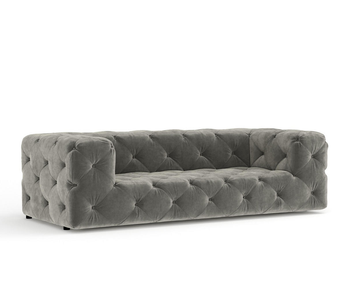 3-SITZER-SOFA Cosimo Grau Samtstoff - Schwarz/Grau, Holz/Holzwerkstoff (230/71/100cm) - Maison de Reve
