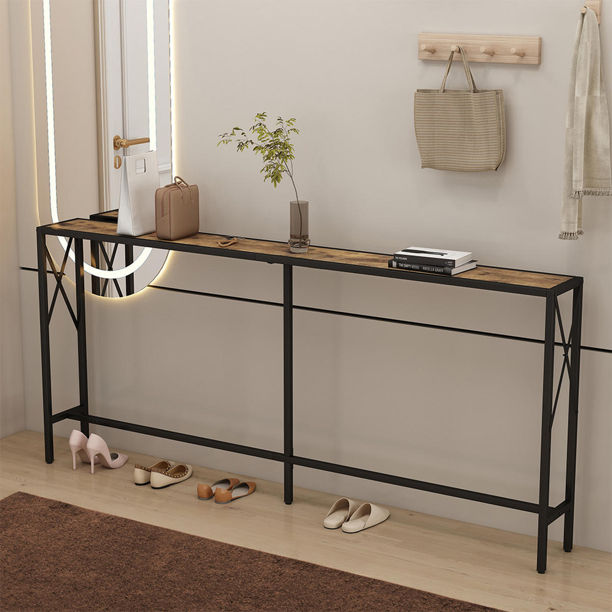 KONSOLENTISCH Lima Eiche rustikal 174 x 77 cm - Wildeiche/Schwarz, Holzwerkstoff (20/174/77cm) - Vicco