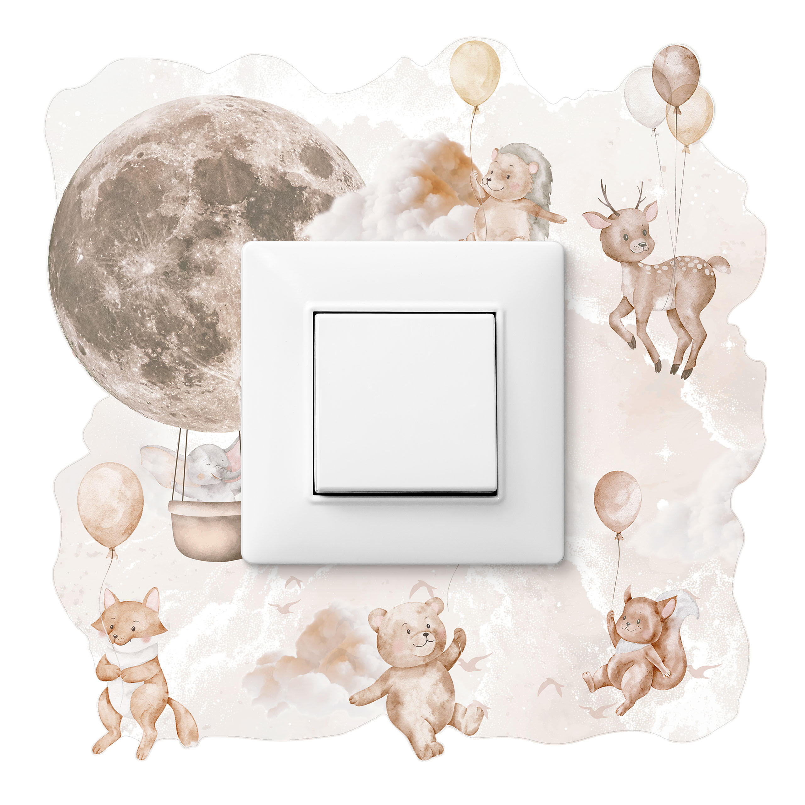 LICHTSCHALTER-STICKER Waldtiere mit Ballons 20x20cm - Beige, Papier (20/20/20cm) - Muralo