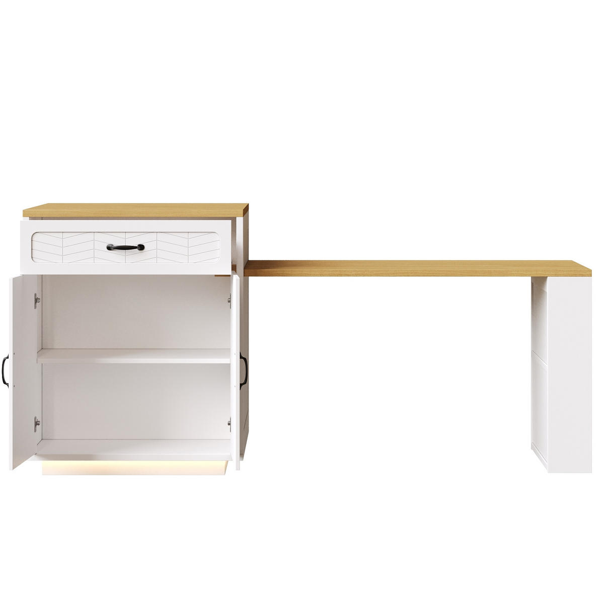 KÜCHENINSEL 80/70/95,5 cm weiß aus MDF mit Ausziehtisch - Weiß, Holzwerkstoff (80/95.5/70cm) - OKWISH