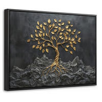 LEINWAND Bilder mit Rahmen - Blätter - Gold - Baum - Fels - 40x30 - Schwarz, Textil (40/30cm) - MuchoWow