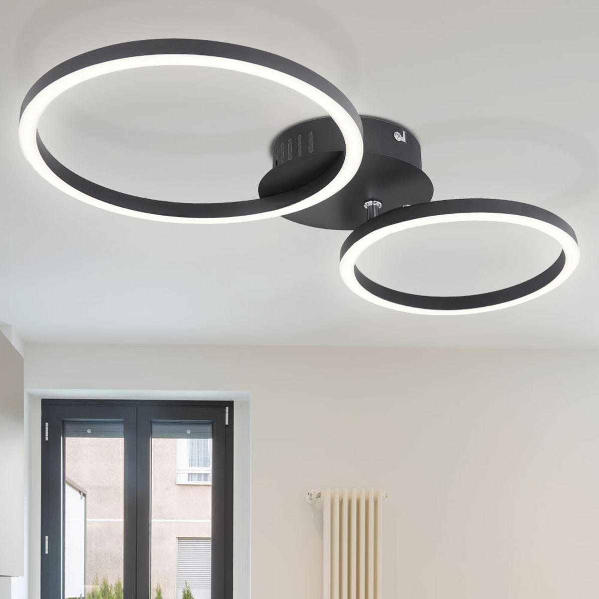 LED DECKENLEUCHTE Ring Design Schwarz - Schwarz, Metall (49/25/7.2cm) - Globo Lighting
