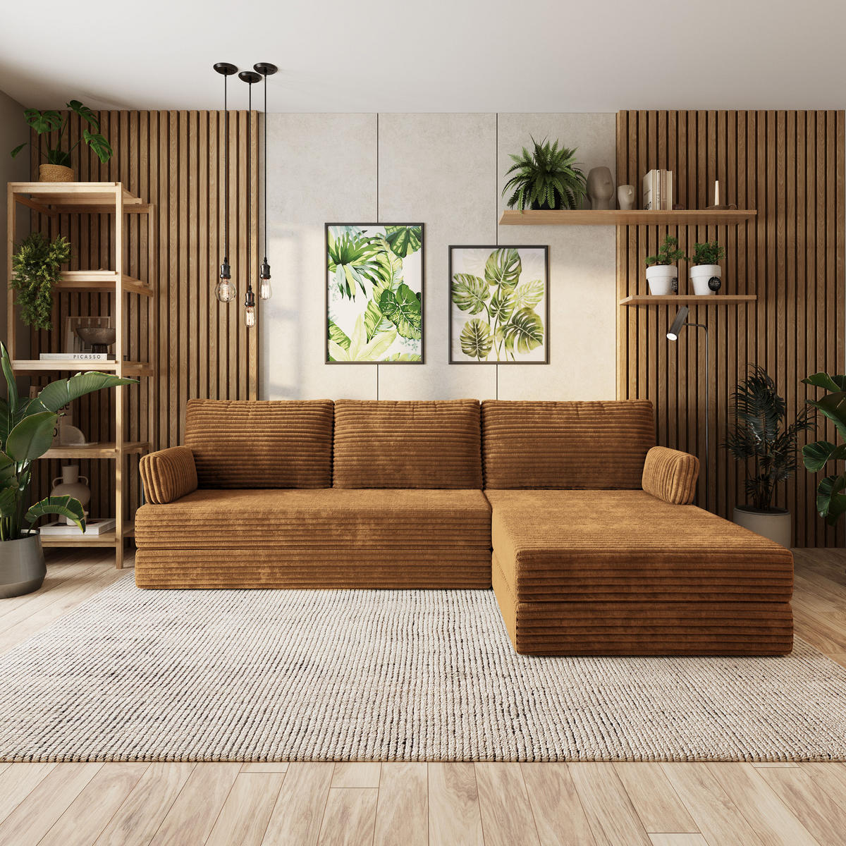 ROHOVÁ SEDAČKA ANKO modulární Boneless pohovka s funkcí spaní, měděná TILIA 56 - pomerančová, textil (270/160cm) - MASSENO