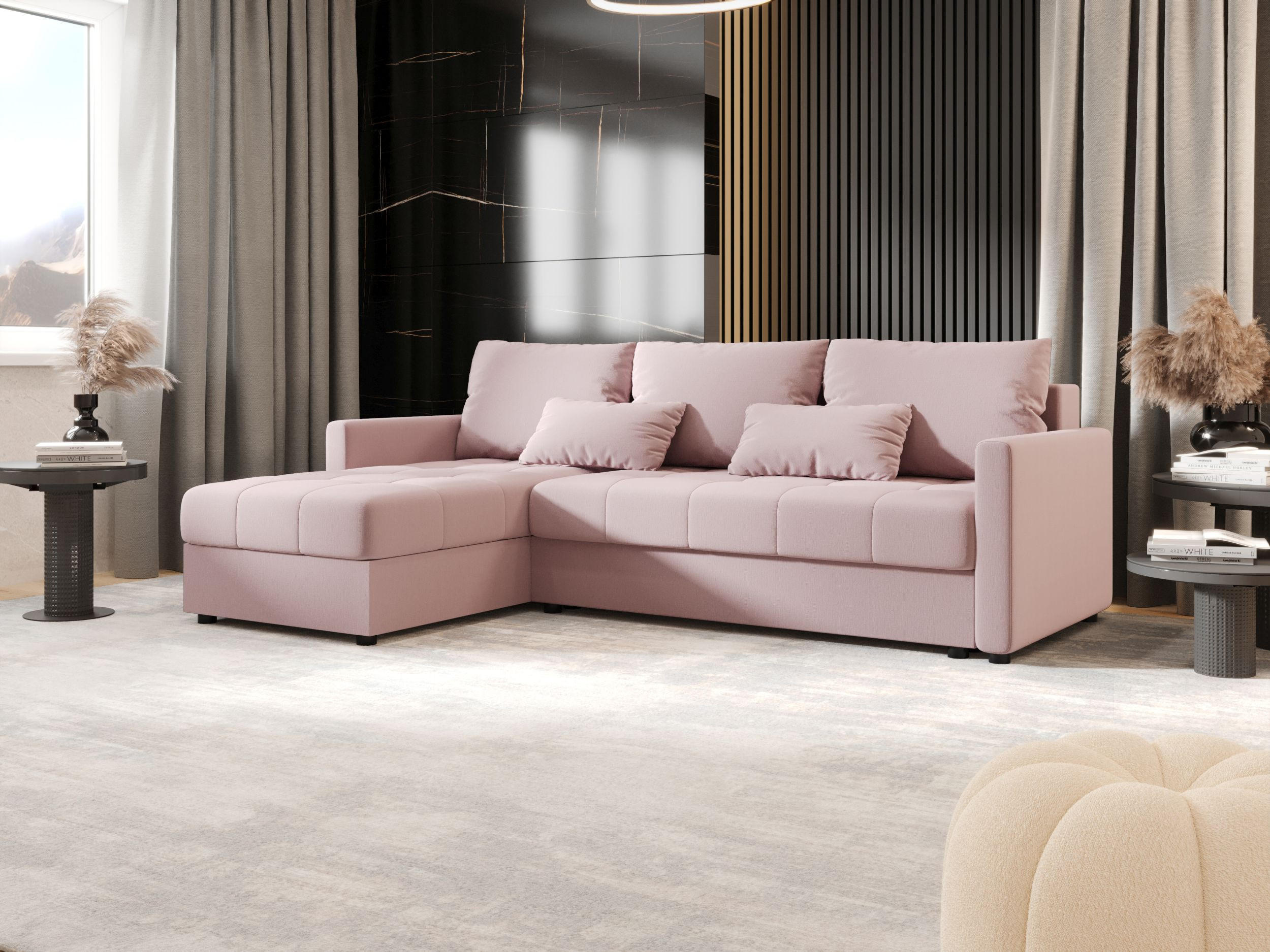 ECKSOFA MOS L BIS Cosmic 14 Links mit Schlaffunktion - Rosa, Textil (220/143cm) - Bedante
