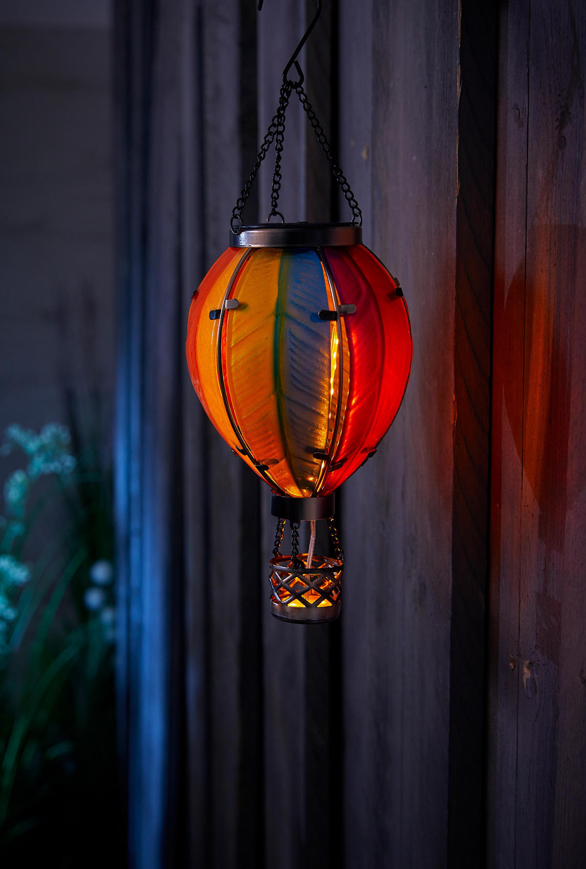 LED-SOLAR-LATERNE - Heißluftballon Design aus buntem Echtglas für Garten und Außenbereich, mit Solarpanel, 1er-Set - Weiß, Metall (13/37.3/13cm) - Northpoint