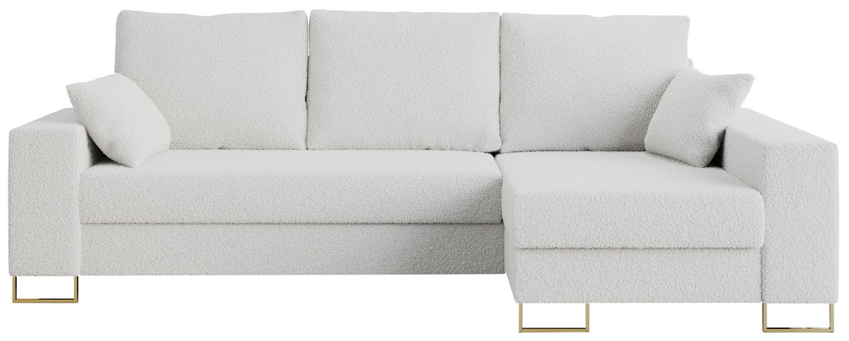 ECKSOFA Dorian Boucle Weiß - Goldfarben/Weiß, Textil/Metall (242/138cm) - MKS