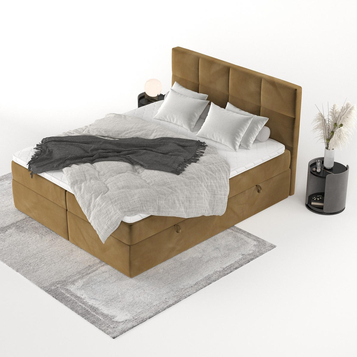 BOXBETT Oris 140/200 cm Honiggelb im Kronos Stoff - Schwarz/Honig, Holz/Holzwerkstoff (140/200cm) - AltaBeds
