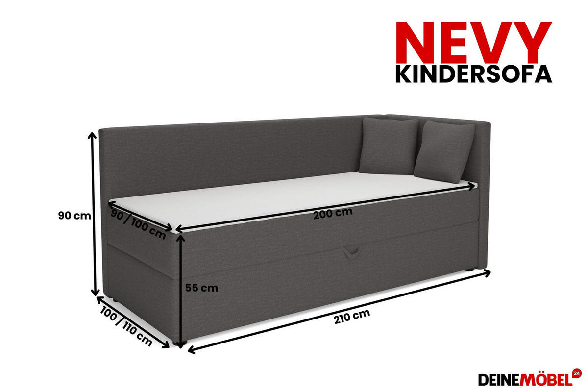 BOXBETT NEVY 90/200 in Stoff Anthrazit H3 links - Anthrazit, Holz/Holzwerkstoff (90/200cm) - Deine Möbel 24