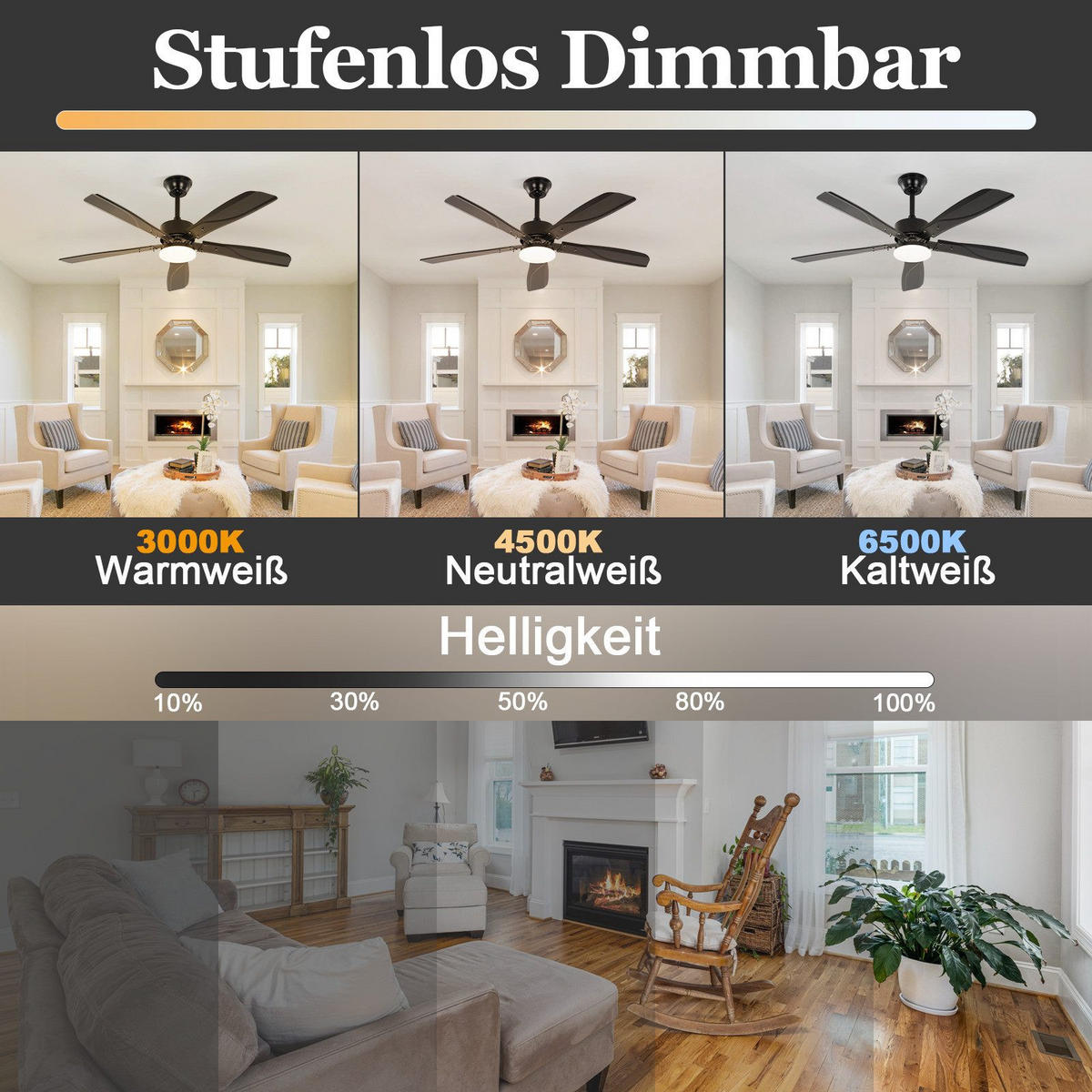 DECKENVENTILATOR BRILON Ⅲ 125/6/42 cm - Schwarz, Kunststoff (125/125/42cm) - Nettlife