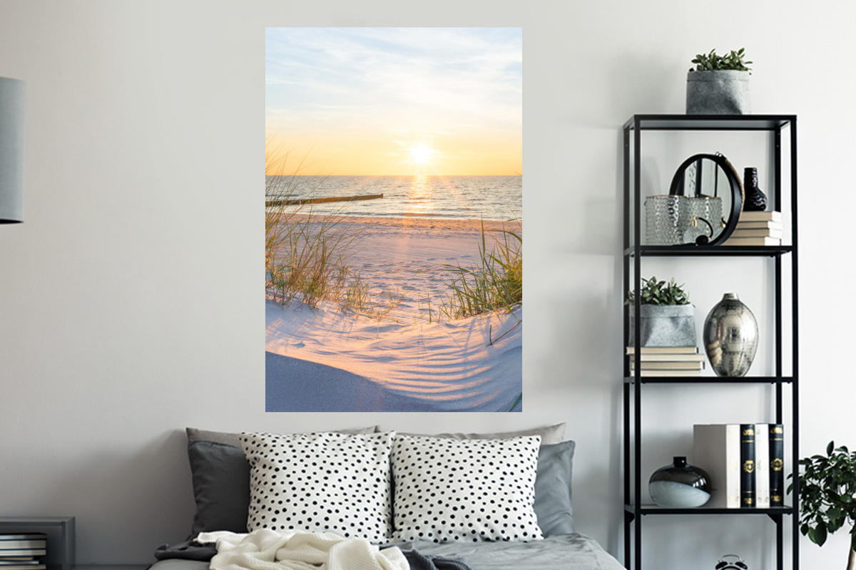 WANDTATTOO Strand - Sonne - Düne - Gras - Sand - Horizont 80x120 cm - Hellblau, Kunststoff (80/120/0.1cm) - MuchoWow