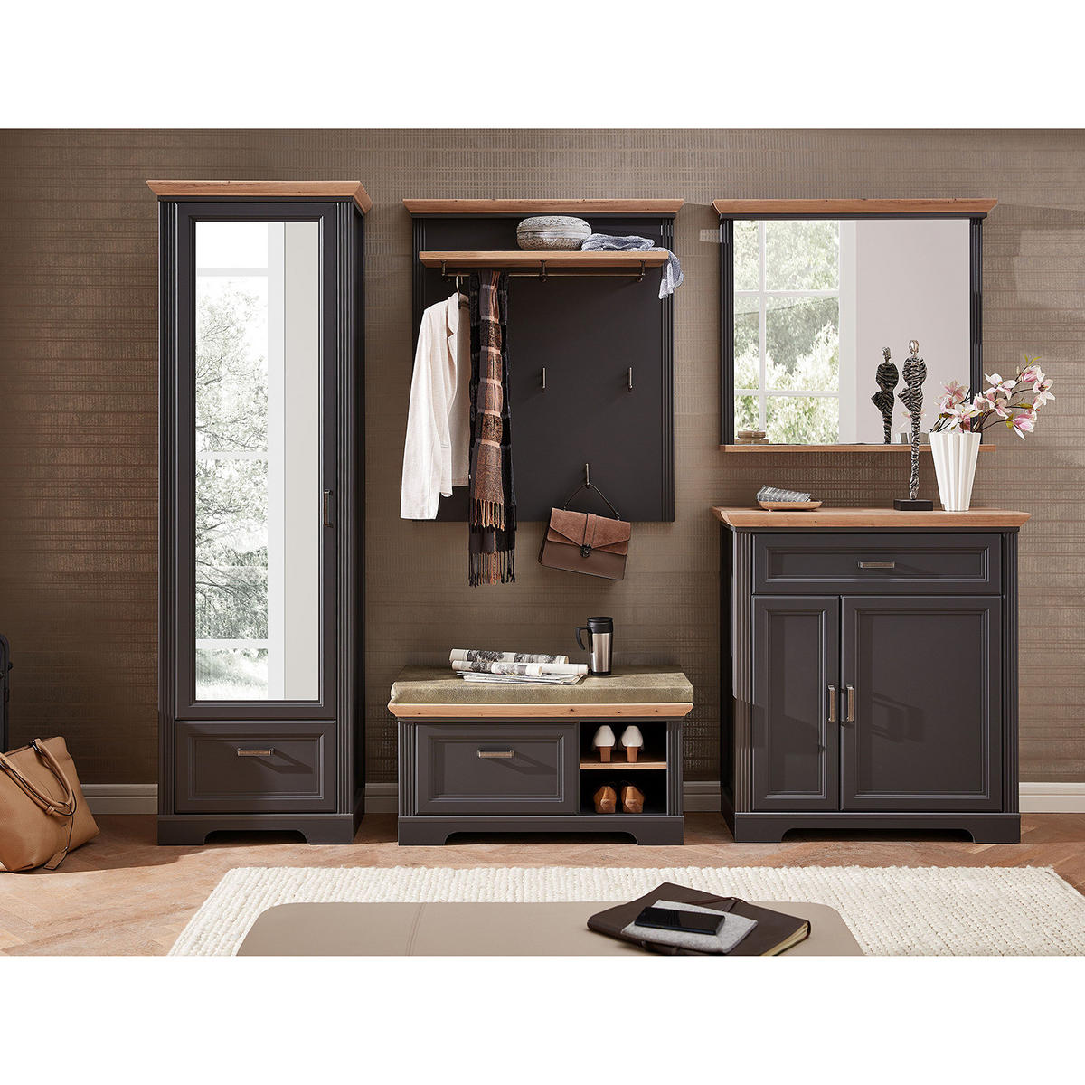 GARDEROBENPANEEL - Graphitfarben, Holzwerkstoff/Metall (93/107/30cm) - home24