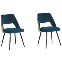 ESSZIMMERSTUHL 2er-Set Samtstoff Blau Ansley - Blau, Textil/Metall (50/79/43cm) - Beliani