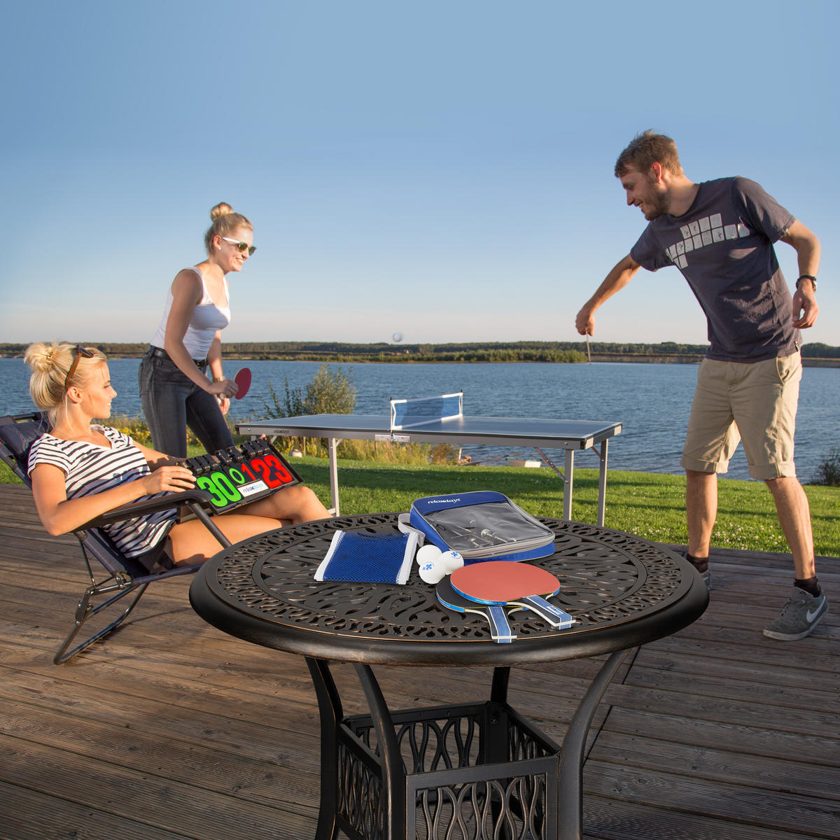 9DÍLNÁ sada na stolní tenis - různobarevná, dřevo/plast (18/4.5cm) - Relaxdays