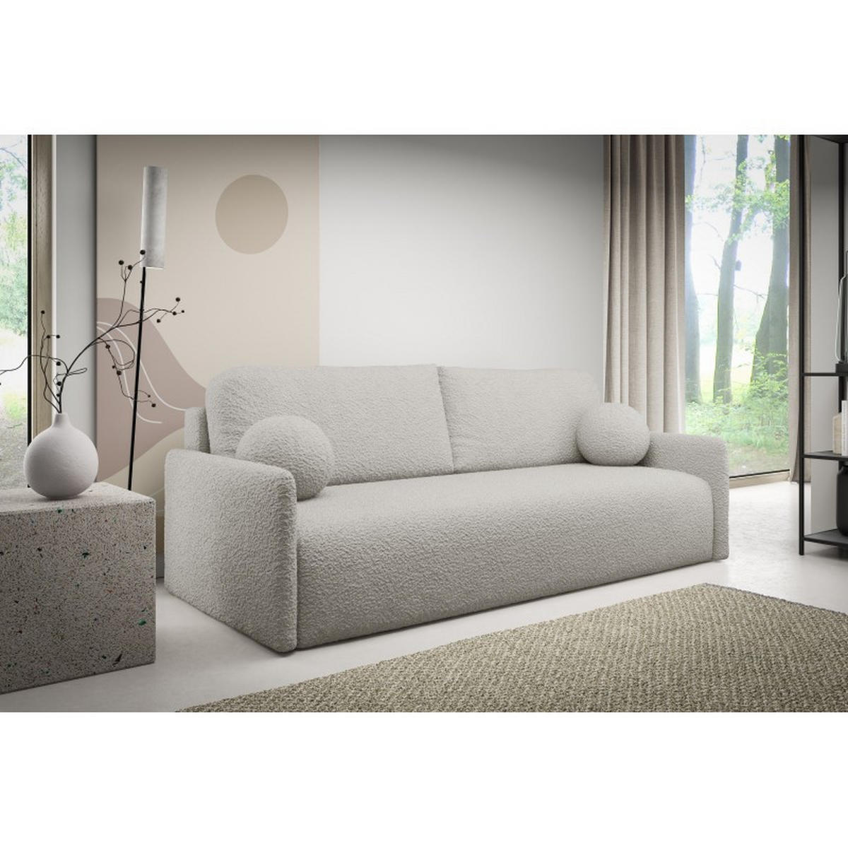 SCHLAFSOFA GLOV, Sofa mit Schlaffunktion und Bettkasten, Farbe: Grau, Bouclé-Stoff - Grau, Textil (206/95/87cm) - Sepro Meble