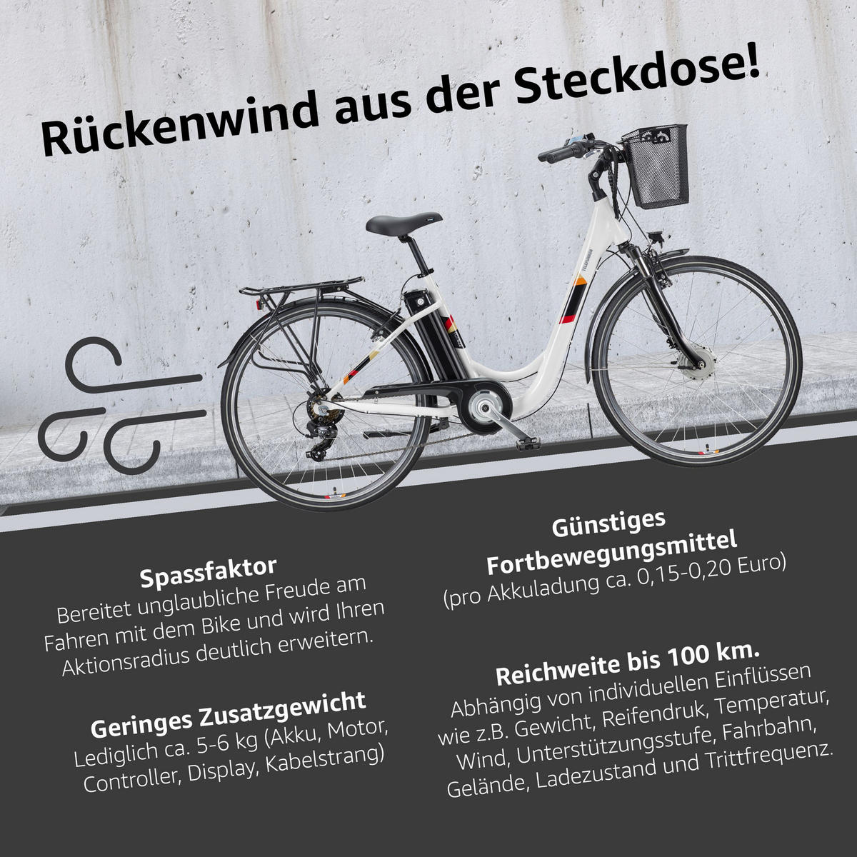 E-BIKE Cityrad Multitalent RC822 Für Damen u. Herren 374,4 Wh Frontmotor 7-Gang-Kettenschaltung 28 Zoll - Weiß, Metall (114.5cm) - Telefunken