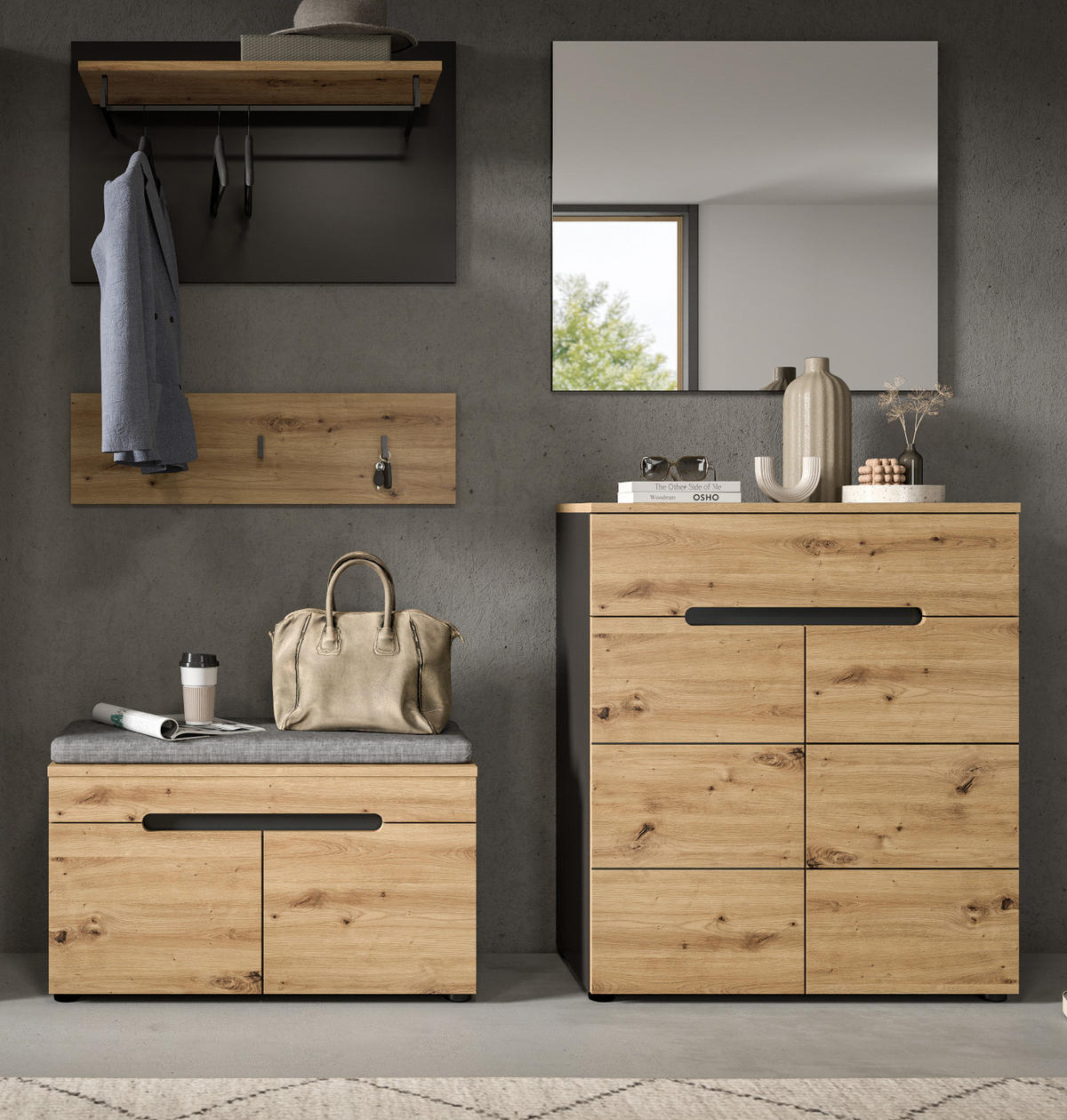 GARDEROBENSPIEGEL grau, Wandspiegel 80 x 73 cm - Grau, Glas/Holzwerkstoff (80/73/2cm) - Inn.Furn